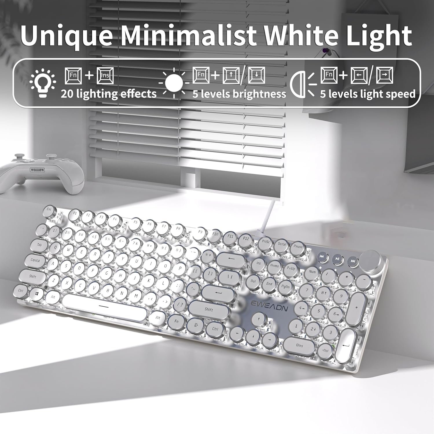 Tech For Office - EWEADN Wired Mechanical Keyboard, Retro White